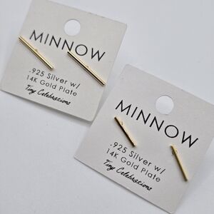 Gold Bar Rod Wire Industrial Studs Earrings BUNDLE NWT Gold Plate Sterling 